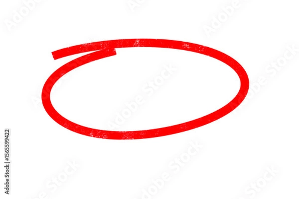 Fototapeta A red circle is drawn with a marker, isolated on transparent background
