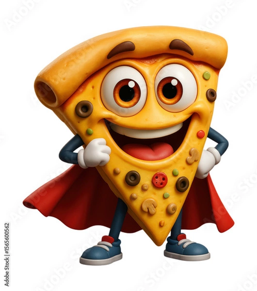Obraz Superhero Pizza Slice Character with Cape, Isolated on Transparent and White Background