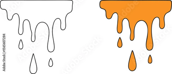 Obraz Flat Vector Dripping Paint Illustration for Coloring Books (Outlined and Colored Versions)
