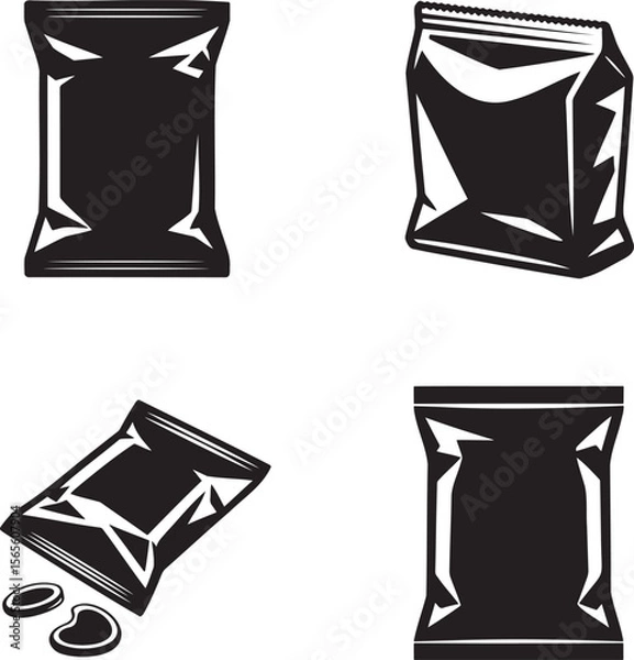 Obraz Chips packet silhouette set vector illustration isolated On Transparent Background