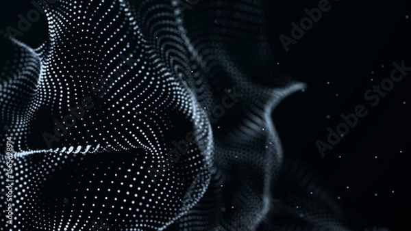 Fototapeta Technology background. Data stream. Movement of luminous dots on dark background. 3d