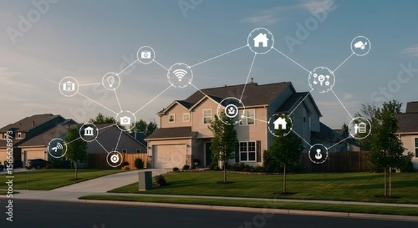 Obraz Smart Home Technology: A Connected Suburban Neighborhood