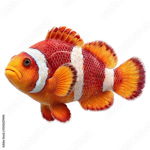 Fototapeta Clownfish swims in the dark water showing vibrant colors and details, transparent background