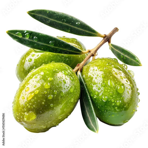 Fototapeta Fresh green olives still life shines against a dark backdrop for your designs, transparent background