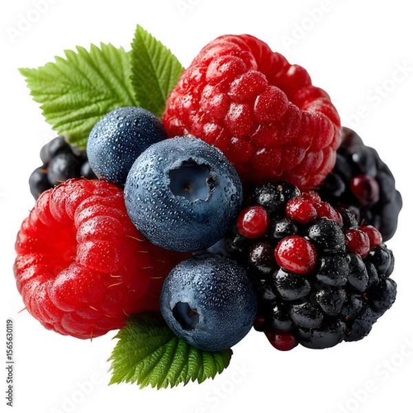 Fototapeta Freshly picked mixed berries create a colorful and appetizing fruit arrangement, transparent background