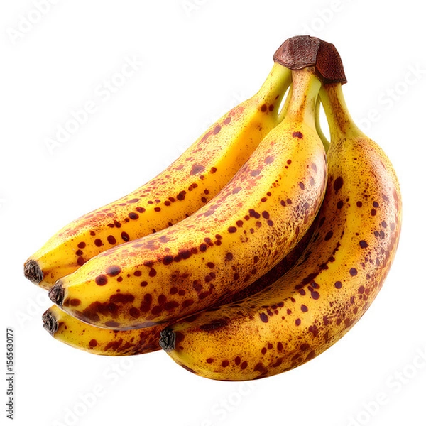 Fototapeta Ripe bananas showing brown spots for a healthy fruit dessert concept on black, transparent background