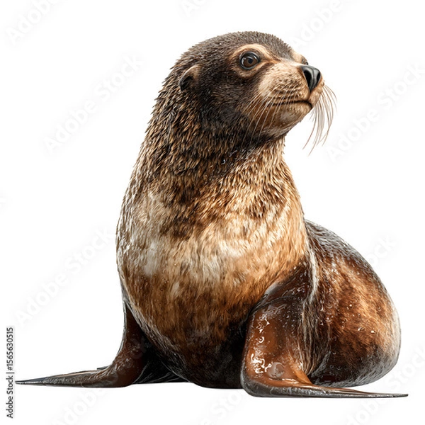 Fototapeta Seated fur seal portrait with transparent background on dark backdrop