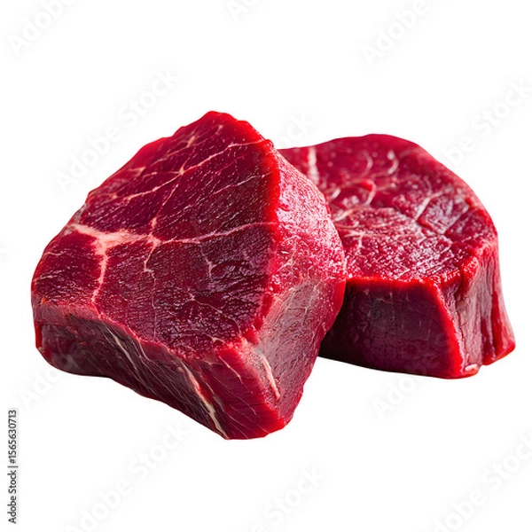 Fototapeta Two raw beef tenderloin steaks on a transparent background offer rich color