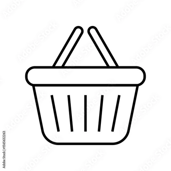 Fototapeta Outline icon of shopping basket with handles. Black linear vector illustration. Retail and commerce concept. Design for banner, sticker, print, poster, card, invitation. Flat icon view