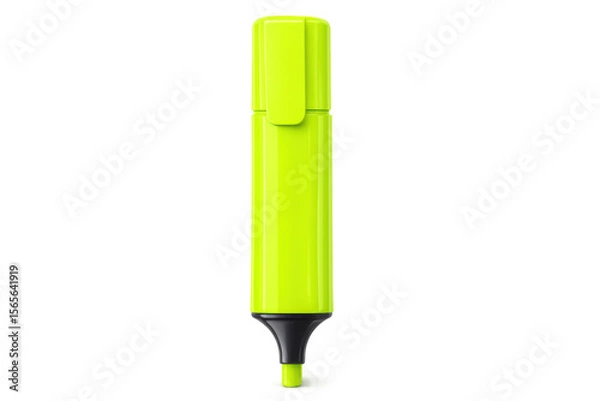 Fototapeta Bright yellow highlighter pen with cap, positioned vertically against transparent background, showcasing clean studio lighting