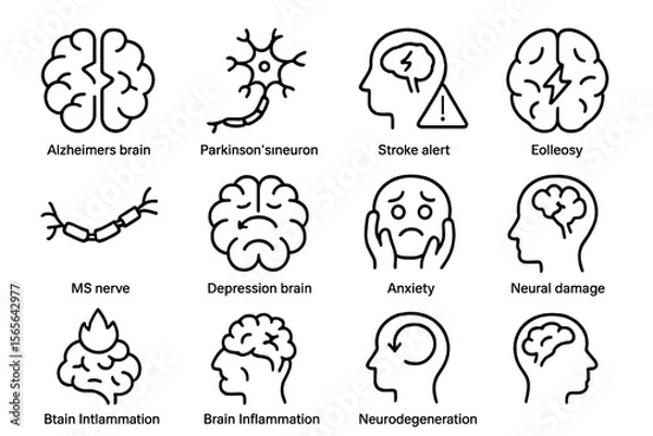 Fototapeta Medical icons depicting neurological disorders and brain health issues