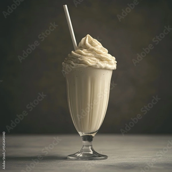 Obraz Creamy milkshake, studio shot, dark background.  Possible drink advertisement