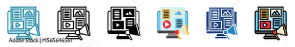 Fototapeta Coverage multi style, mini illustration icon set. outline, flat, glyph, line color. vector for UI, UX, app, web, digital or print. Related to journalist, broadcasting, news and media 