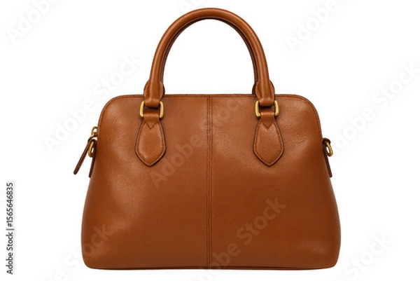 Fototapeta Stylish brown leather handbag with gold hardware, perfect for fashion and accessory projects, isolated on transparent background
