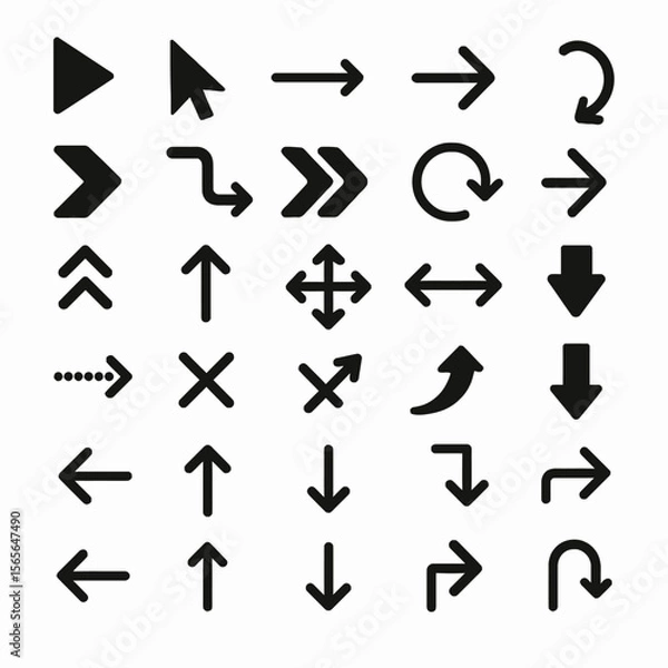 Fototapeta A collection of various arrow icons in different directions and styles, perfect for web design, user interfaces, navigation, and indicating movement or direction.