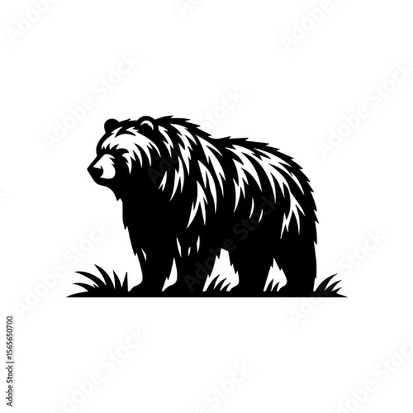 Fototapeta A majestic grizzly bear stands alert in a simple, stylized illustration.