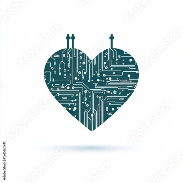 Fototapeta A digital heart shape designed with intricate circuit board patterns, symbolizing the fusion of technology and emotion.