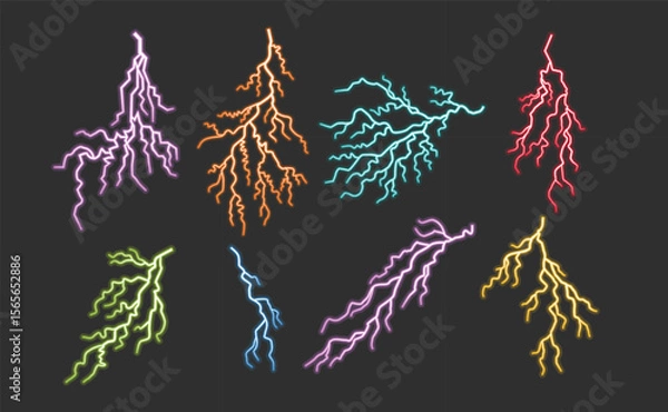 Fototapeta Lightning vector thunder, power energy, flash bolt