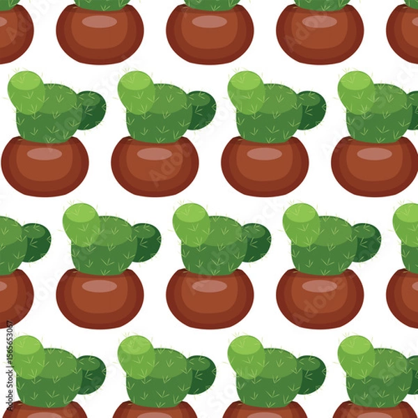 Obraz Cactus in a clay pot. Exotic plant. Seamless pattern. Vector illustration.