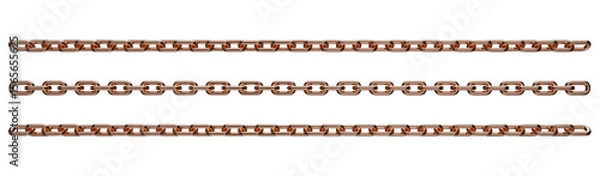 Fototapeta Stretched copper chains isolated on a transparent background. 3D render.