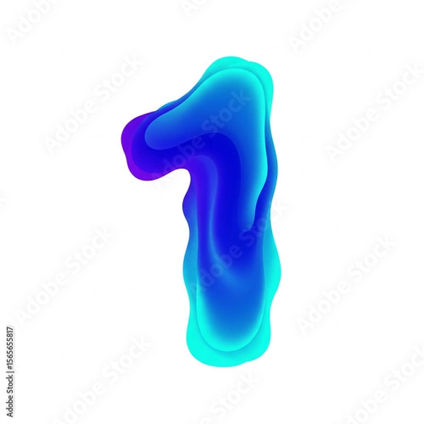 Fototapeta Abstract number 1 in gradient blobby fluid style on white background