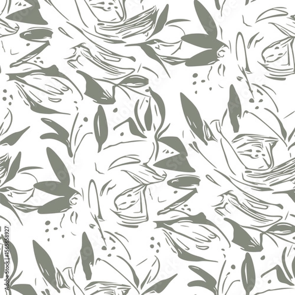 Fototapeta Black and white seamless pattern with flowers.  Vector illustration