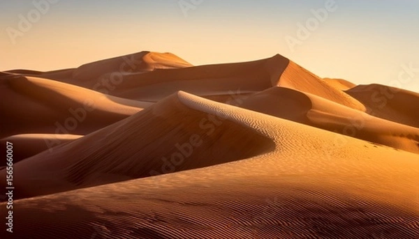 Fototapeta abstract soft geometry sand sculpture with long shadows at desert sunrise
