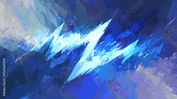 Fototapeta Abstract blue and white digital painting with sharp, jagged shapes.