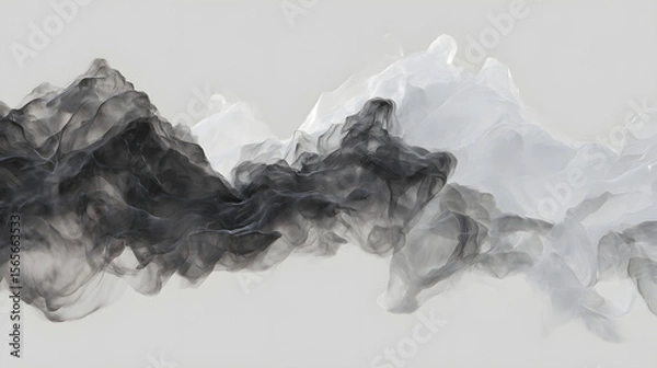 Fototapeta Abstract grayscale image of swirling smoke, resembling mountains or clouds.