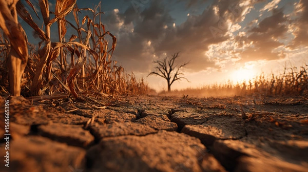 Fototapeta The devastating effects of a severe drought are evident in this arid, sun-scorched landscape.