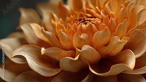 Fototapeta An eye-level close-up shot of a beautiful orange flower showcasing its intricate petal details.