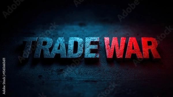 Fototapeta The words trade war are displayed in bold, contrasting colors on a dark background.