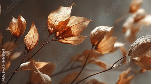 Fototapeta Dried leaves in warm, sepia tones, creating a beautiful and natural composition.