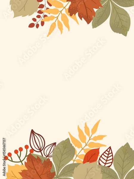 Fototapeta Thematic template surrounded by colorful autumn leaves on a warm beige background.  Ideal for fall-themed events.