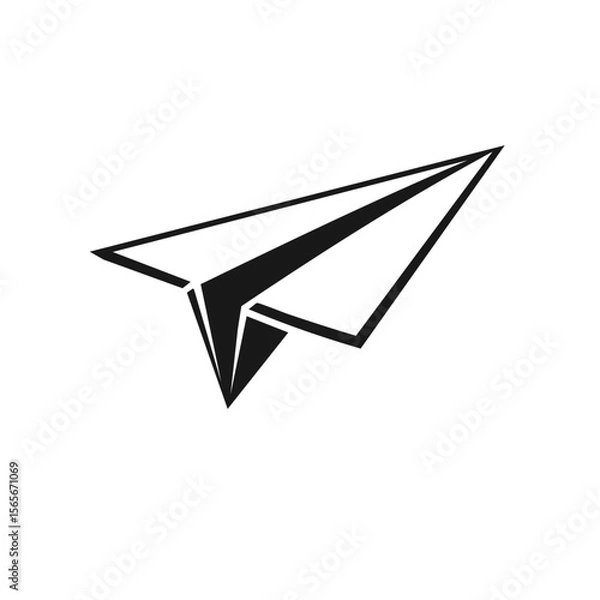 Fototapeta Paper airplane icon against solid black background symbolizing imagination and childhood dream to fly, minimalism, communication, startup