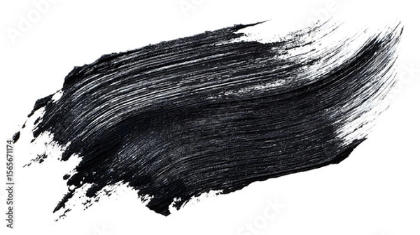 Fototapeta Thick, textured black brush stroke of mascara or paint on a white background, showing a dynamic and expressive smear.