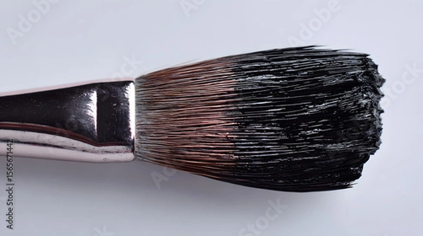 Fototapeta Close-up of a paintbrush with dark paint on the bristles.