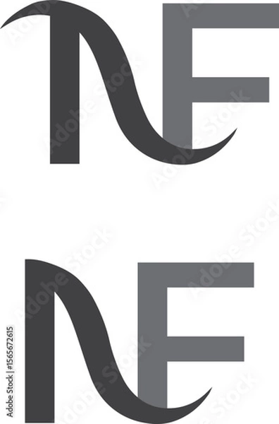 Obraz  Stylized NF logo design with mirrored layout in modern black and gray typography