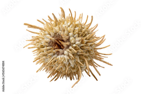 Fototapeta PNG Close-up of dried spiky burdock seed head with sharp bristles