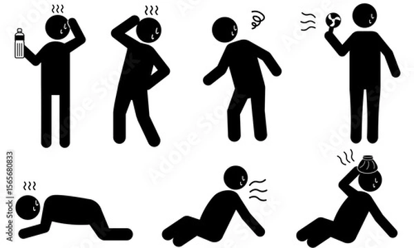 Obraz 熱中症や暑さに苦しむ人物のピクトグラムセット