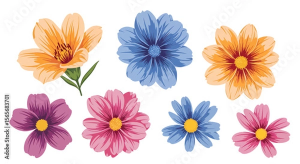 Fototapeta Vibrant Floral Collection  Beautiful Cosmos and Daisy Illustrations, Perfect for Design Projects