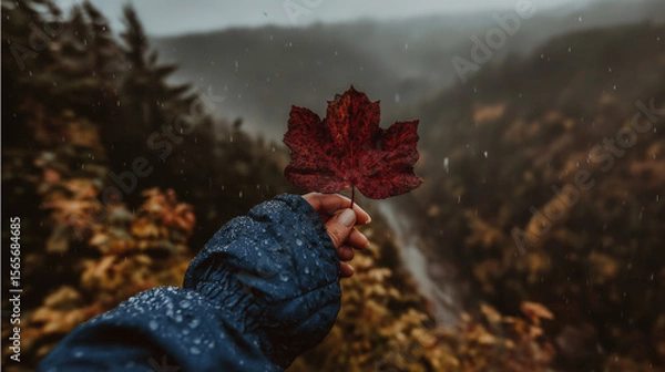 Obraz Hand Holding an Autumn Leaf in the Colorful Forest