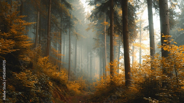 Obraz Atmospheric Nature-Inspired Autumn Scene in the Woods