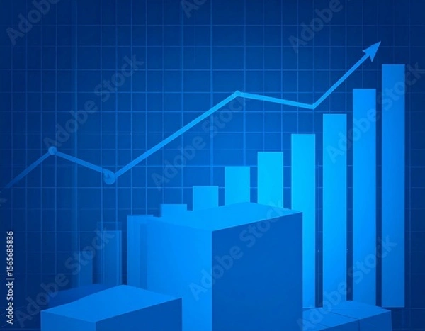 Fototapeta An upward-trending line graph and bar chart, rendered in shades of blue, indicating growth and progress.