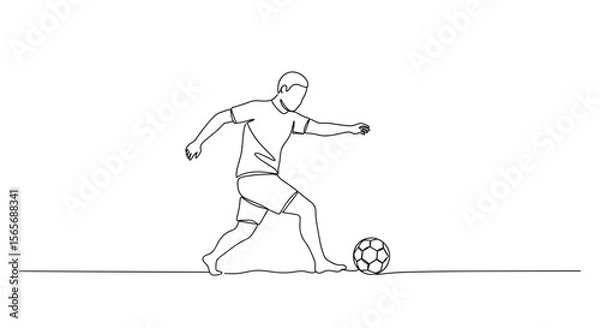 Obraz Line drawing of a soccer player kicking a ball