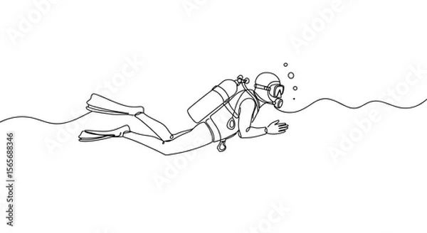 Obraz Scuba diver exploring underwater with bubbles