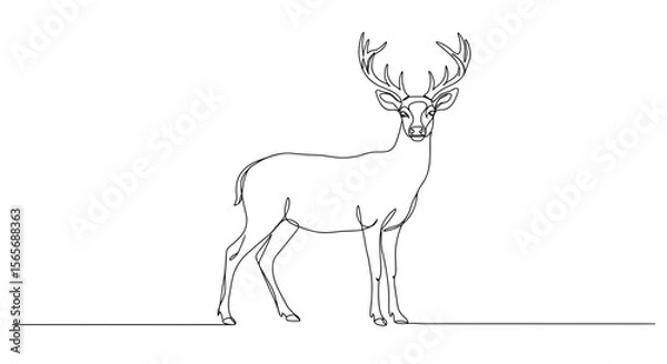 Obraz Line art deer standing on white background