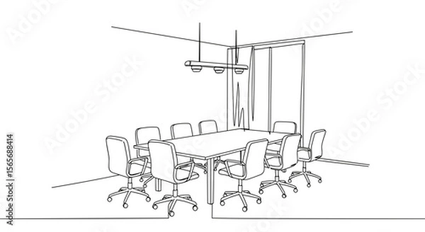 Obraz Outline of a modern conference room with a large meeting table