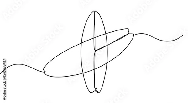 Obraz Single line art of surfboard against white background