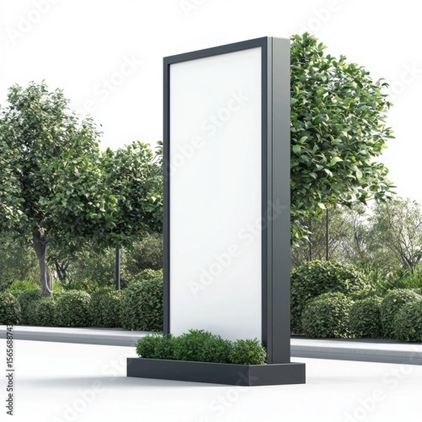 Fototapeta Modern empty outdoor digital billboard with blank screen in park setting with green trees and bushes